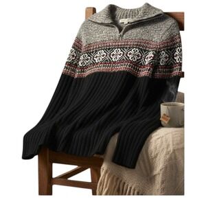 Carolyn Taylor Essentials Sweater Acrylic Red Black Gray Fair Isle Vtg Scandi M